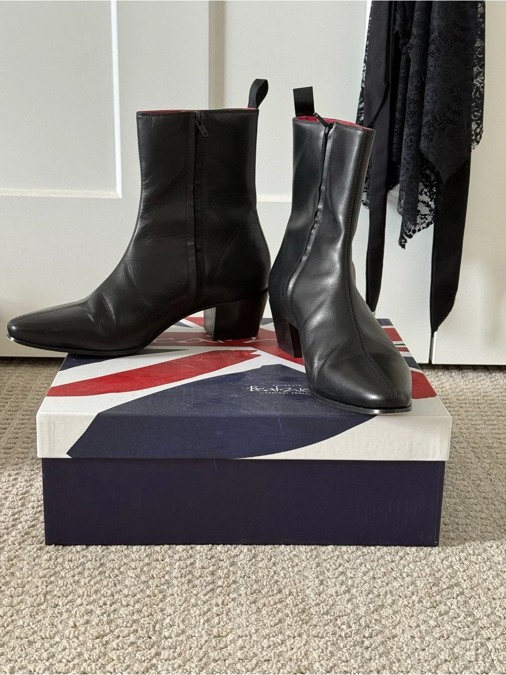 Black Leather Mid-Heel Ankle Boots - men, Beatle boots.